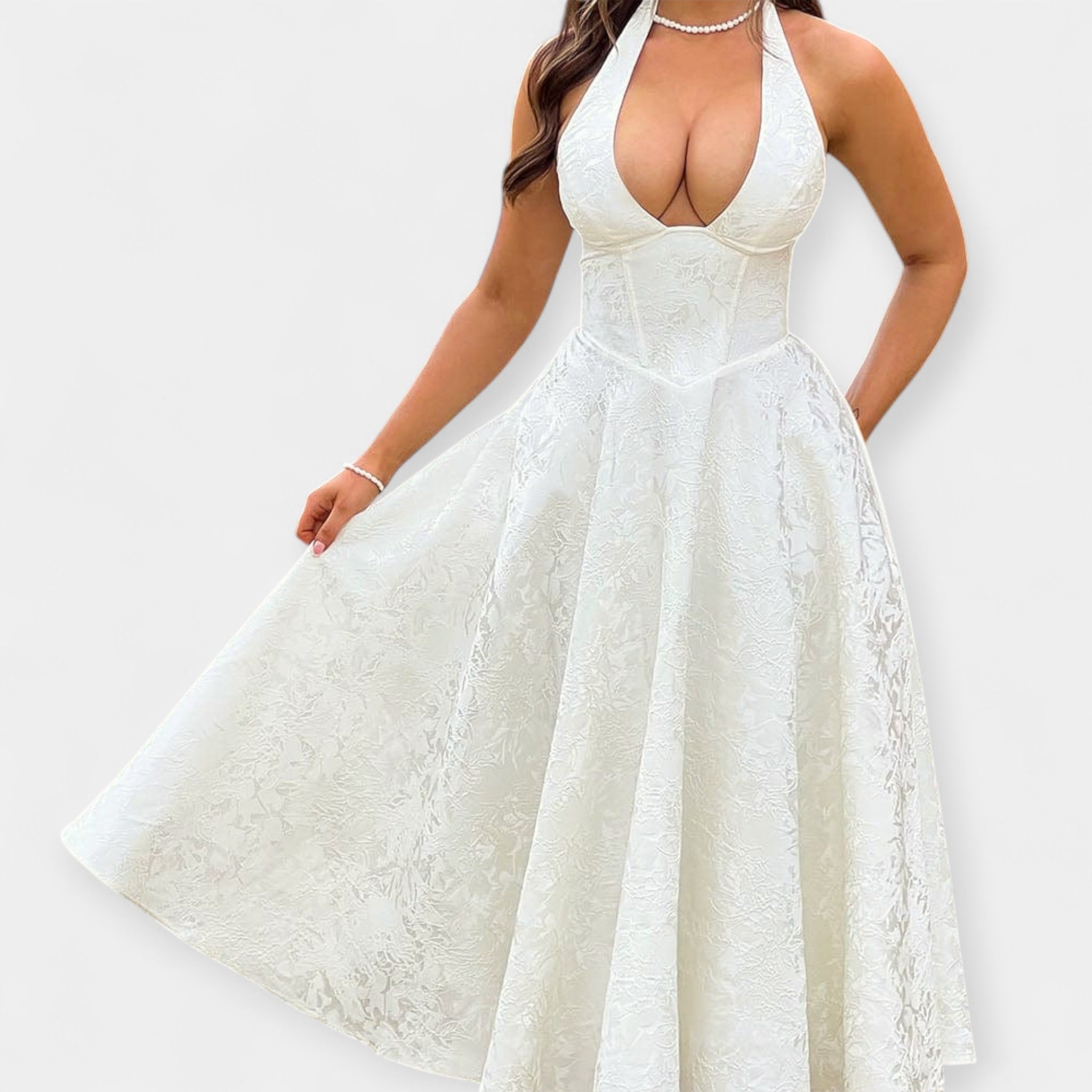 Vestido Midi con Espalda Abierta y Corsé