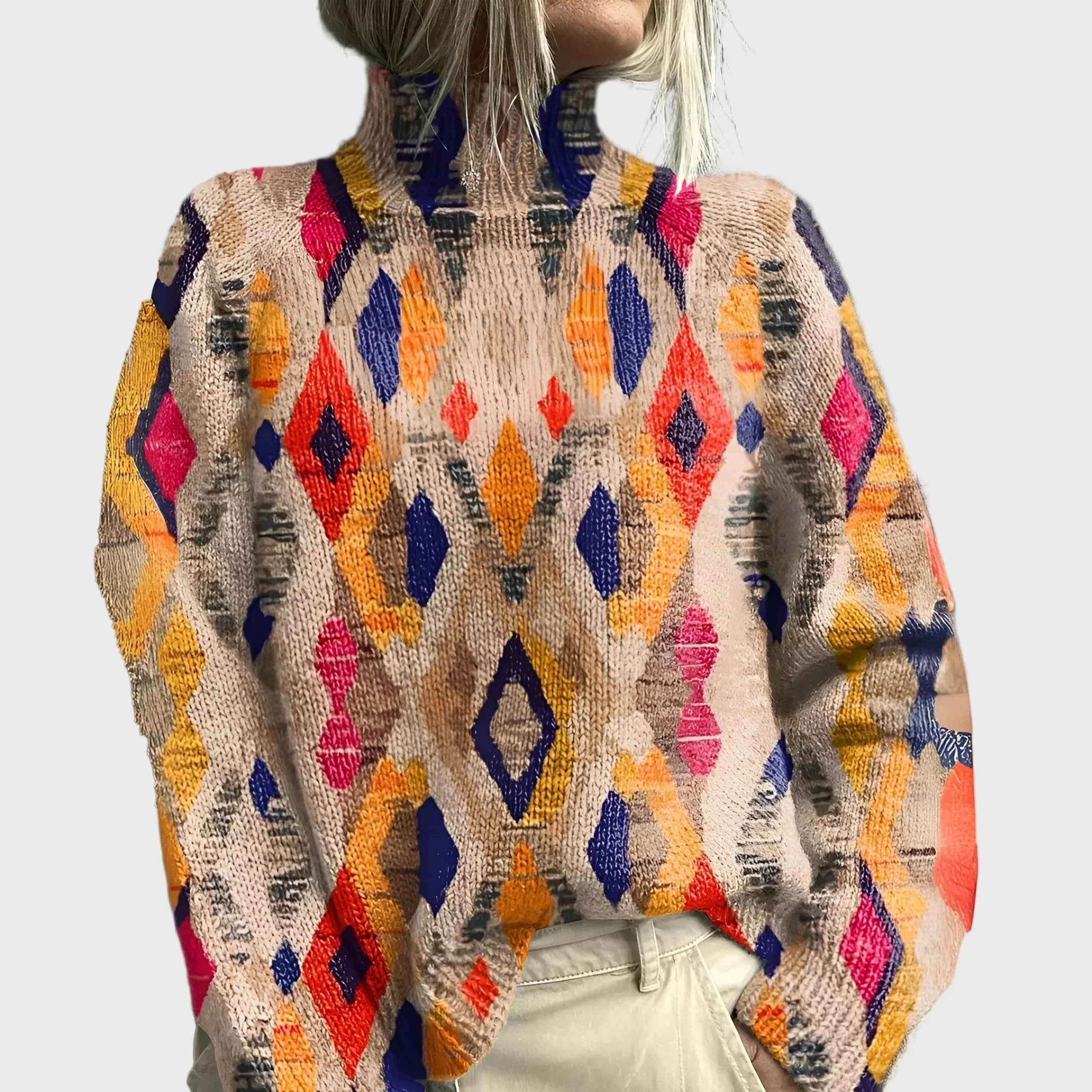 Cuello alto de punto con patrón geométrico