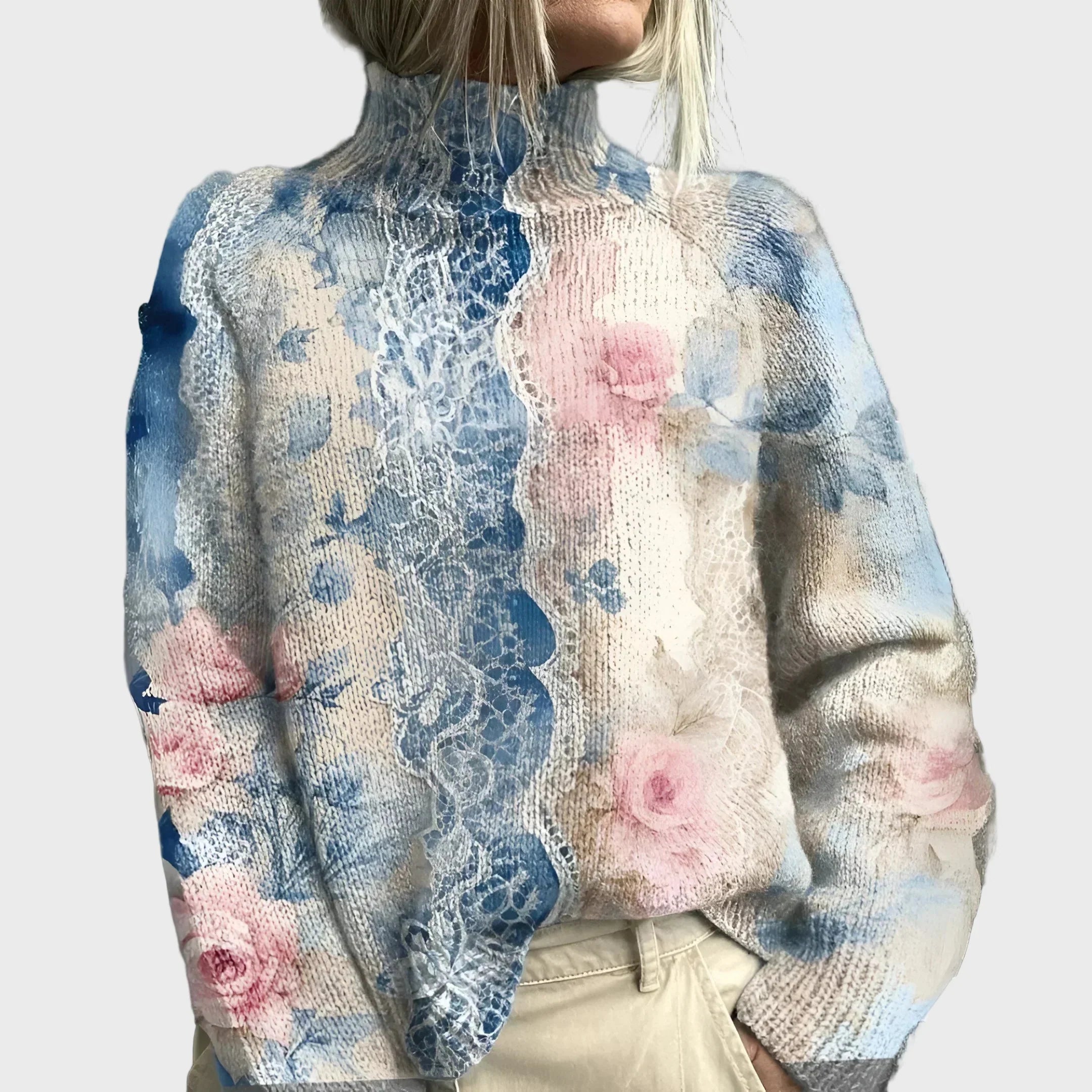 Cuello alto de punto con elegante diseño floral