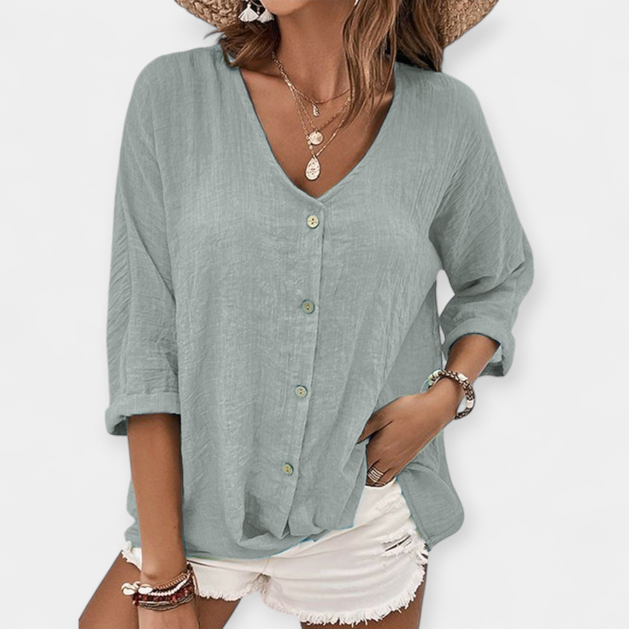 Camisa Ligera de Lino con Escote en V